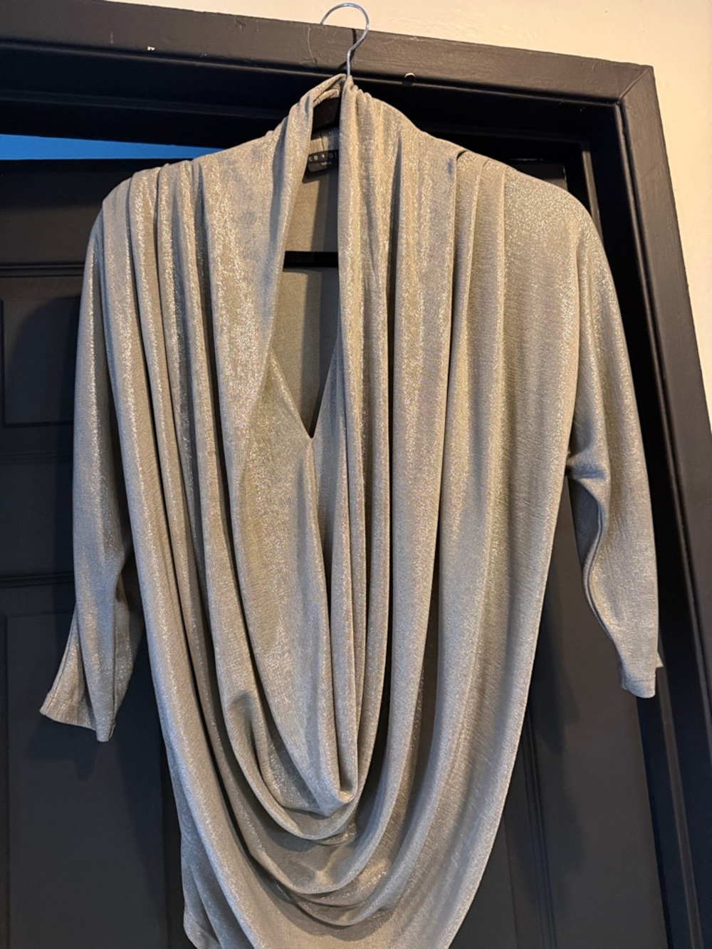 Alice + Olive Draped Metallic Silver Top